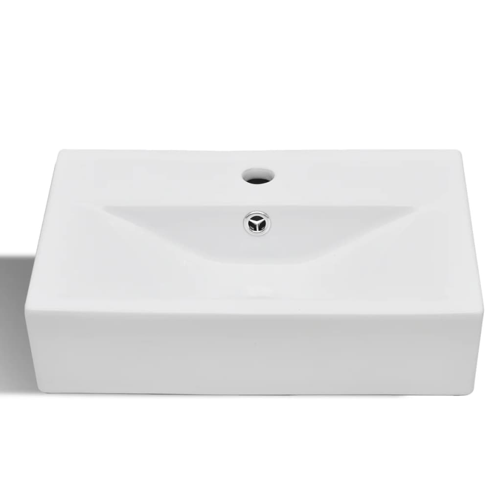 Ceramic Bathroom Sink Basin Faucet/Overflow Hole White Rectangular - Bend