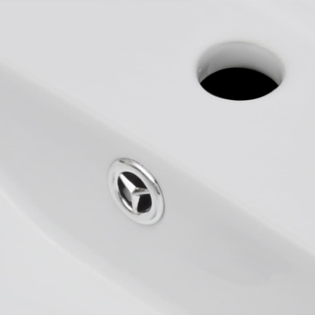 Ceramic Bathroom Sink Basin Faucet/Overflow Hole White Rectangular - Bend