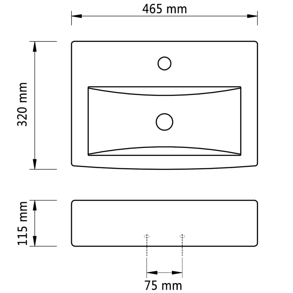 Ceramic Bathroom Sink Basin Faucet/Overflow Hole White Rectangular - Bend