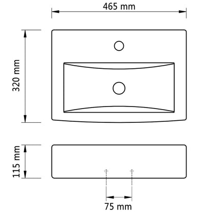 Ceramic Bathroom Sink Basin Faucet/Overflow Hole White Rectangular - Bend