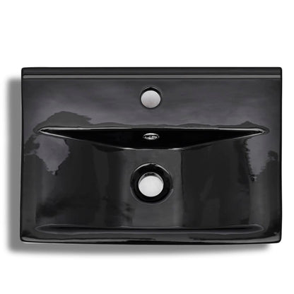 Ceramic Bathroom Sink Basin Faucet/Overflow Hole Black Rectangular - Bend