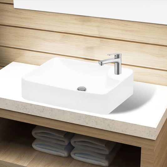 Ceramic Bathroom Sink Basin with Faucet Hole White - Bend