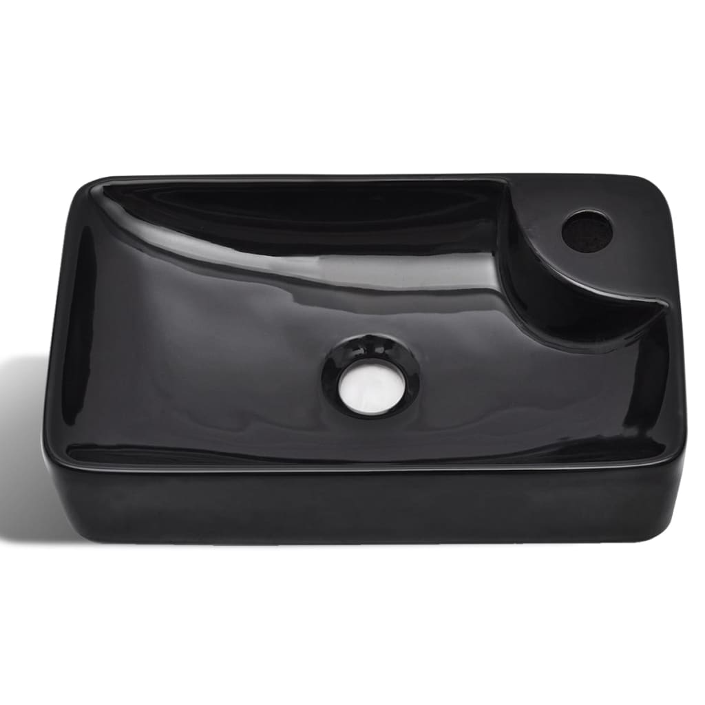 Ceramic Bathroom Sink Basin with Faucet Hole Black - Bend