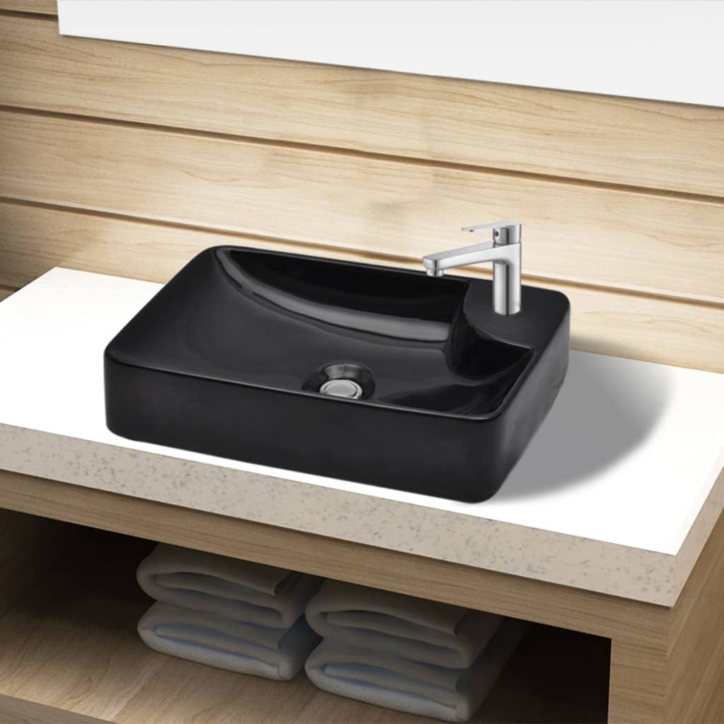 Ceramic Bathroom Sink Basin with Faucet Hole Black - Bend