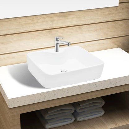 Ceramic Bathroom Sink Basin with Faucet Hole White Square - Bend