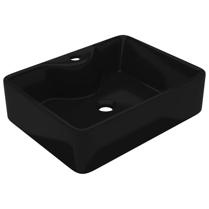 Ceramic Bathroom Sink Basin with Faucet Hole Black Square - Bend