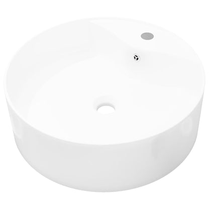 Ceramic Bathroom Sink Basin Faucet/Overflow Hole White Round - Bend