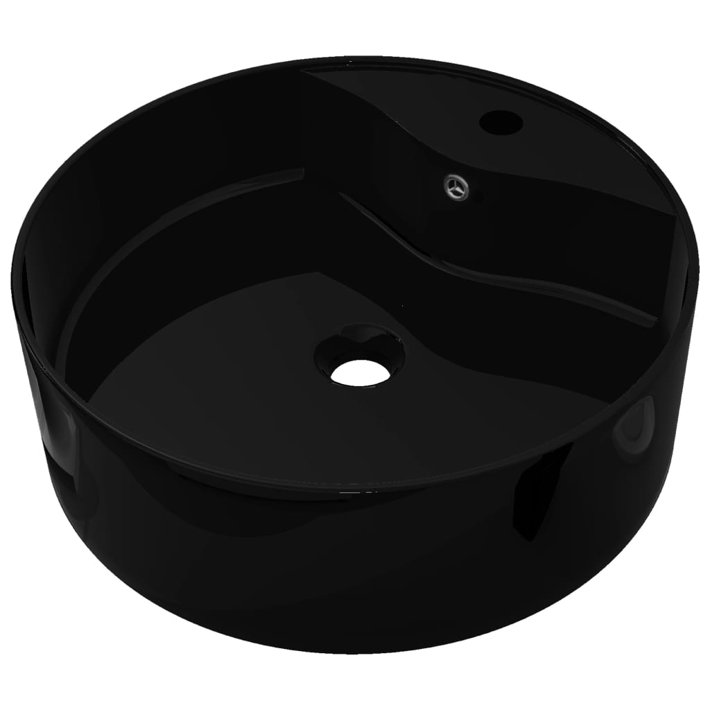 Ceramic Bathroom Sink Basin Faucet/Overflow Hole Black Round - Bend