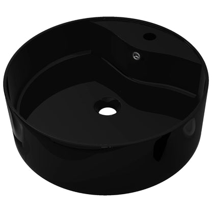 Ceramic Bathroom Sink Basin Faucet/Overflow Hole Black Round - Bend