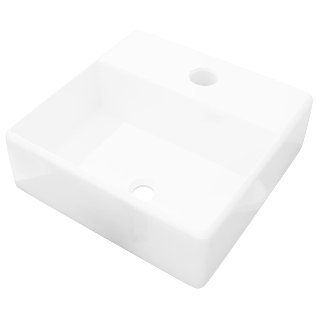 Ceramic Bathroom Sink Basin with Faucet Hole White Square - Bend