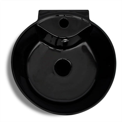 Ceramic Stand Bathroom Sink Basin Faucet/Overflow Hole Black Round - Bend