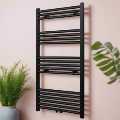 Black Central Heating Towel Rail Radiator - Dual Purpose Heated Towel Warmer