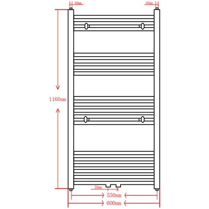 Black Central Heating Towel Rail Radiator - Dual Purpose Heated Towel Warmer