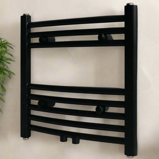 Black Curved Towel Rail Radiator - Heated Bathroom Heating Solution