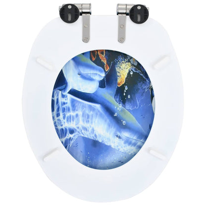 WC Toilet Seat with Soft Close Lid MDF Dolphins Design - 2 pcs