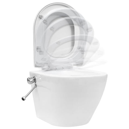 Wall Hung Rimless Toilet with Bidet Function Ceramic White