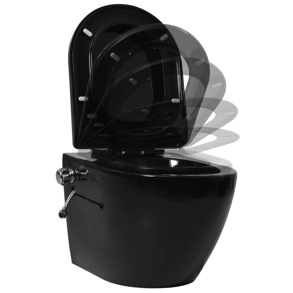 Wall Hung Rimless Toilet with Bidet Function Ceramic Black