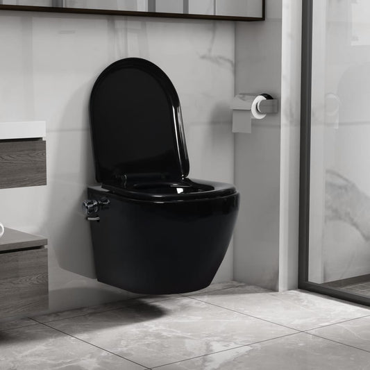 Wall Hung Rimless Toilet with Bidet Function Ceramic Black