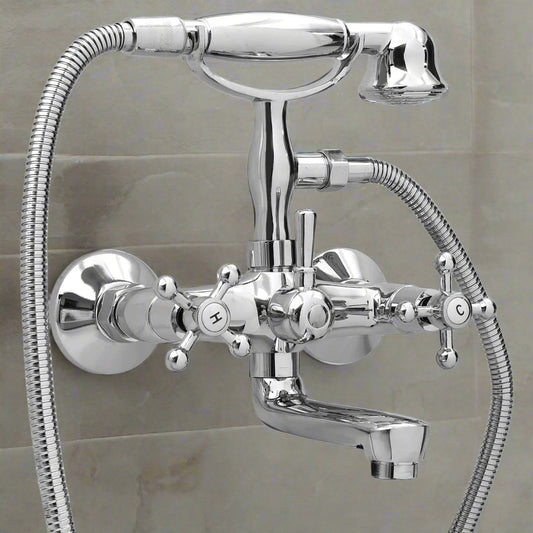 2-Handle Bathtub Faucet + Hand Shower Diverter Chrome Retro