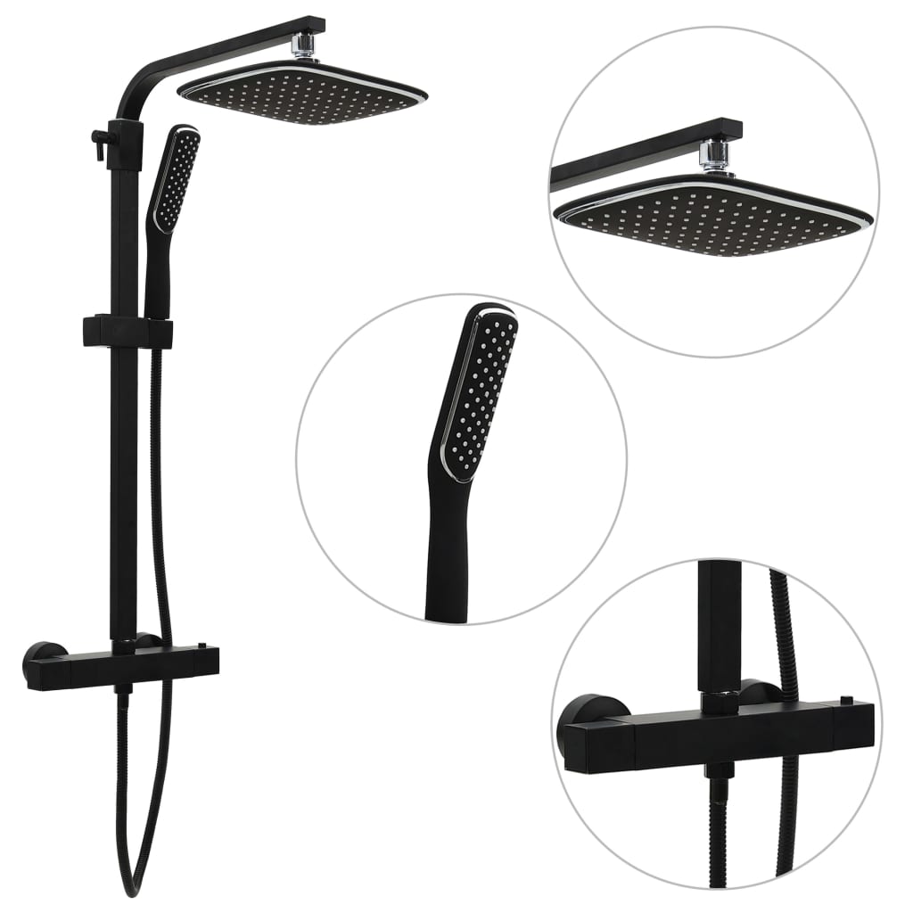 Black Dual Shower Head Set with Mixer and Hose - Bend