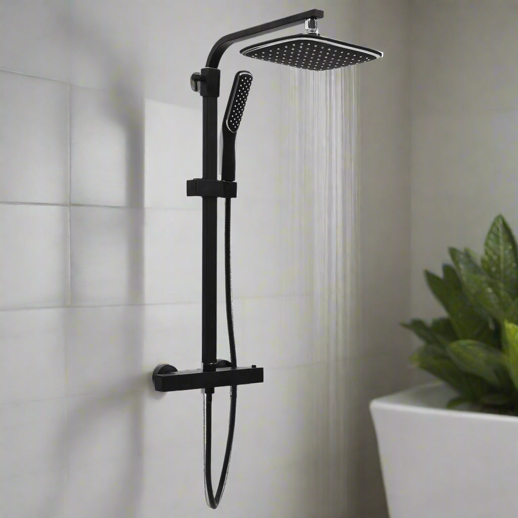 Black Dual Shower Head Set with Mixer and Hose - Bend