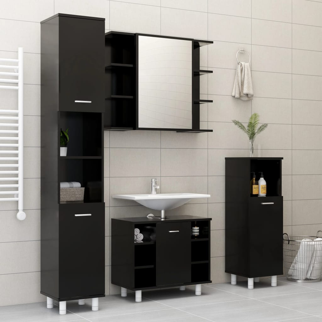 Bathroom Mirror Cabinet Black 80x20.5x64 cm Engineered Wood - Bend