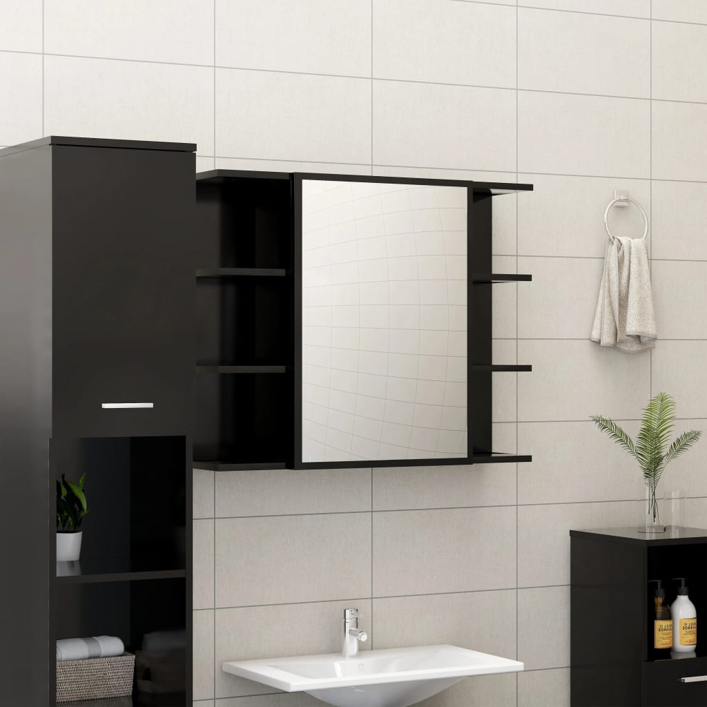 Bathroom Mirror Cabinet Black 80x20.5x64 cm Engineered Wood - Bend