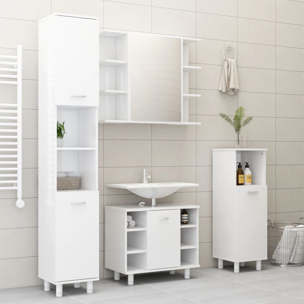 Bathroom Mirror Cabinet High Gloss White 80x20.5x64 cm Engineered Wood - Bend