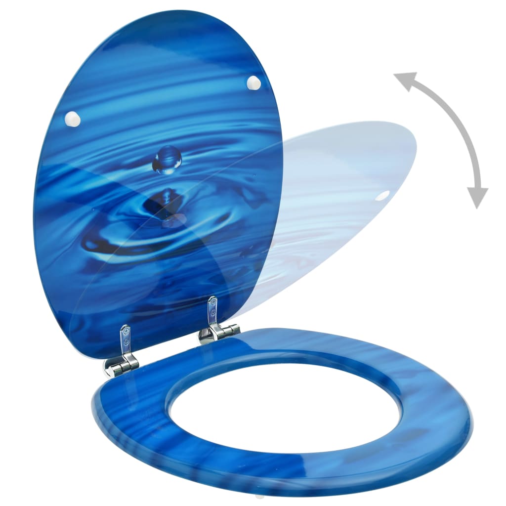 WC Toilet Seat with Lid MDF Blue Water Drop Design - Bend