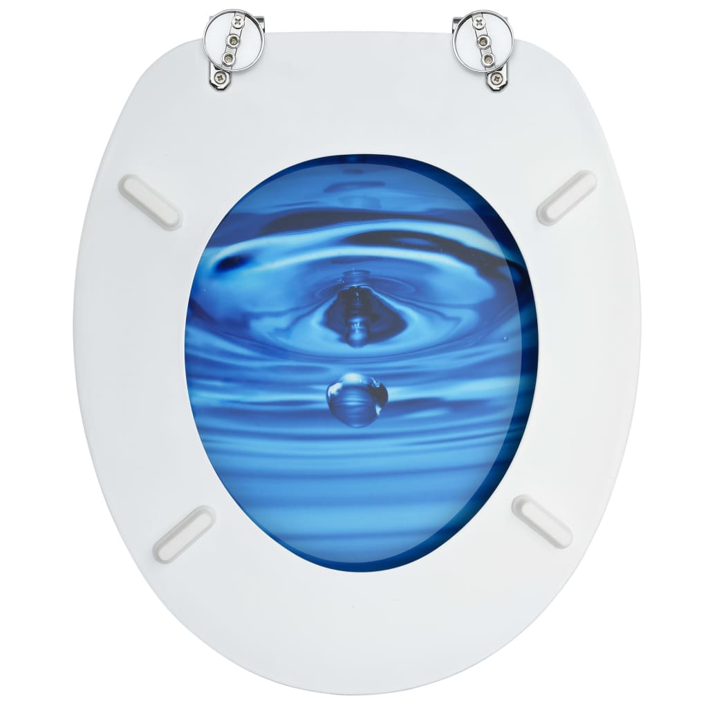 WC Toilet Seat with Lid MDF Blue Water Drop Design - Bend