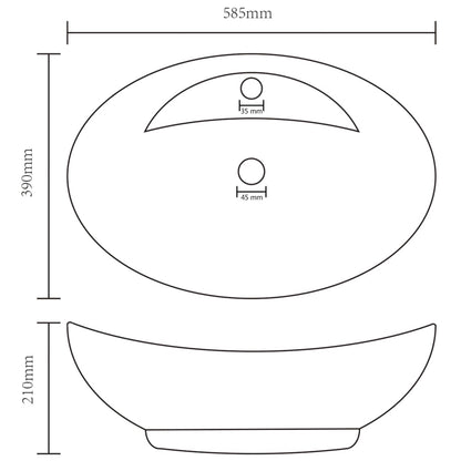 Luxury Ceramic Basin Overflow, Oval - Various Matt Colours