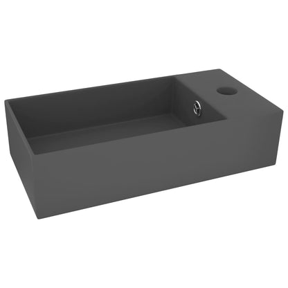 Bathroom Sink with Overflow Ceramic Dark Grey