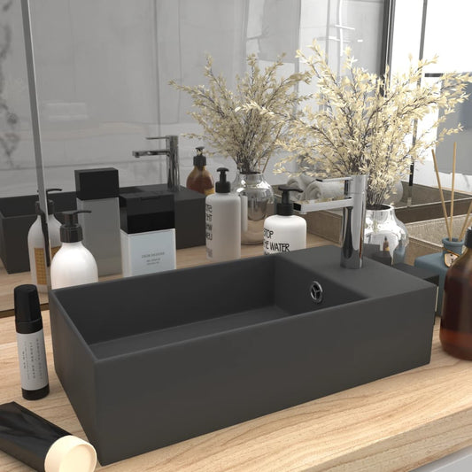 Bathroom Sink with Overflow Ceramic Dark Grey