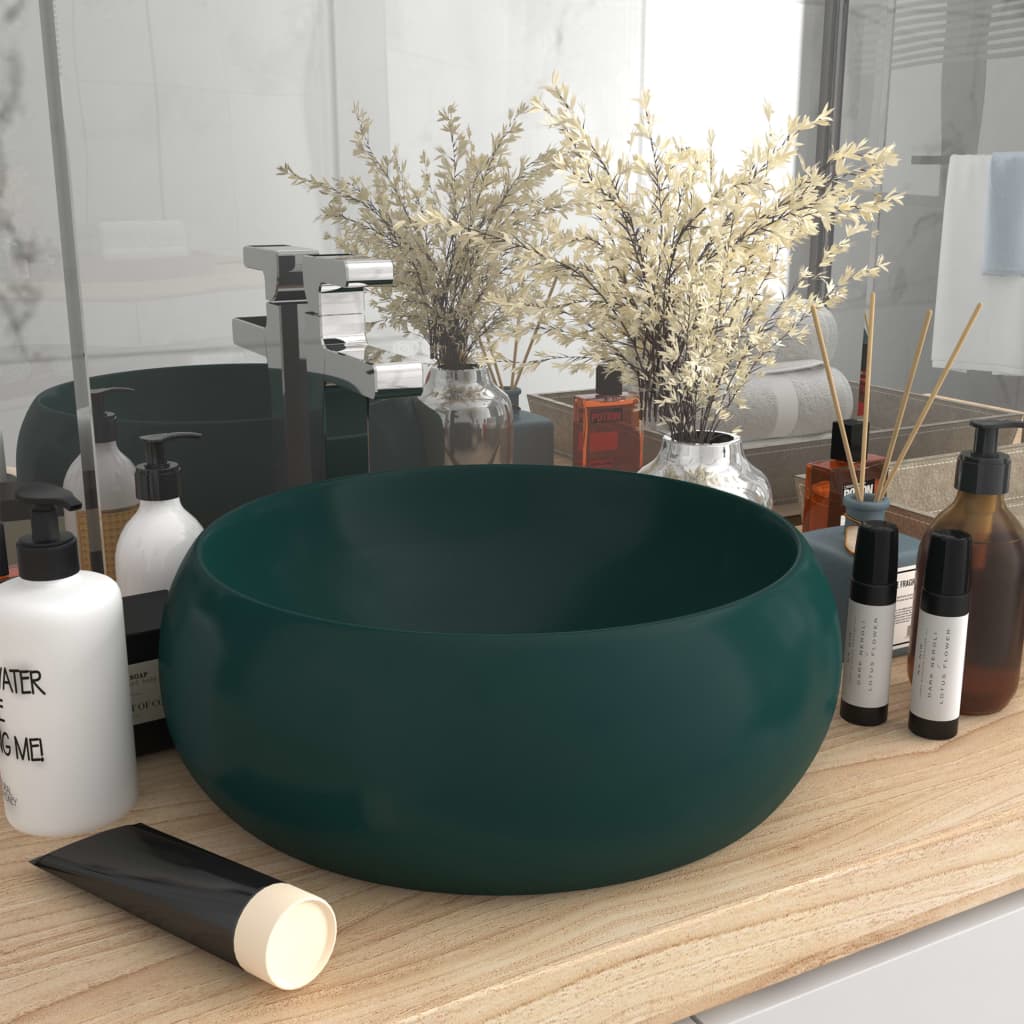 Luxury Wash Basin Round Matt Dark Green 40x15 cm Ceramic - Bend