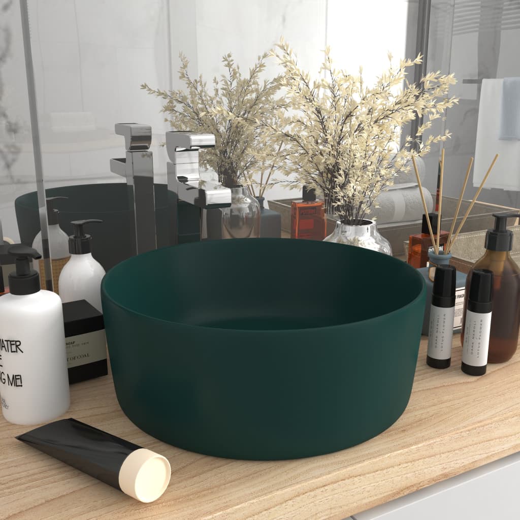 Luxury Wash Basin Round Matt Dark Green 40x15 cm Ceramic - Bend