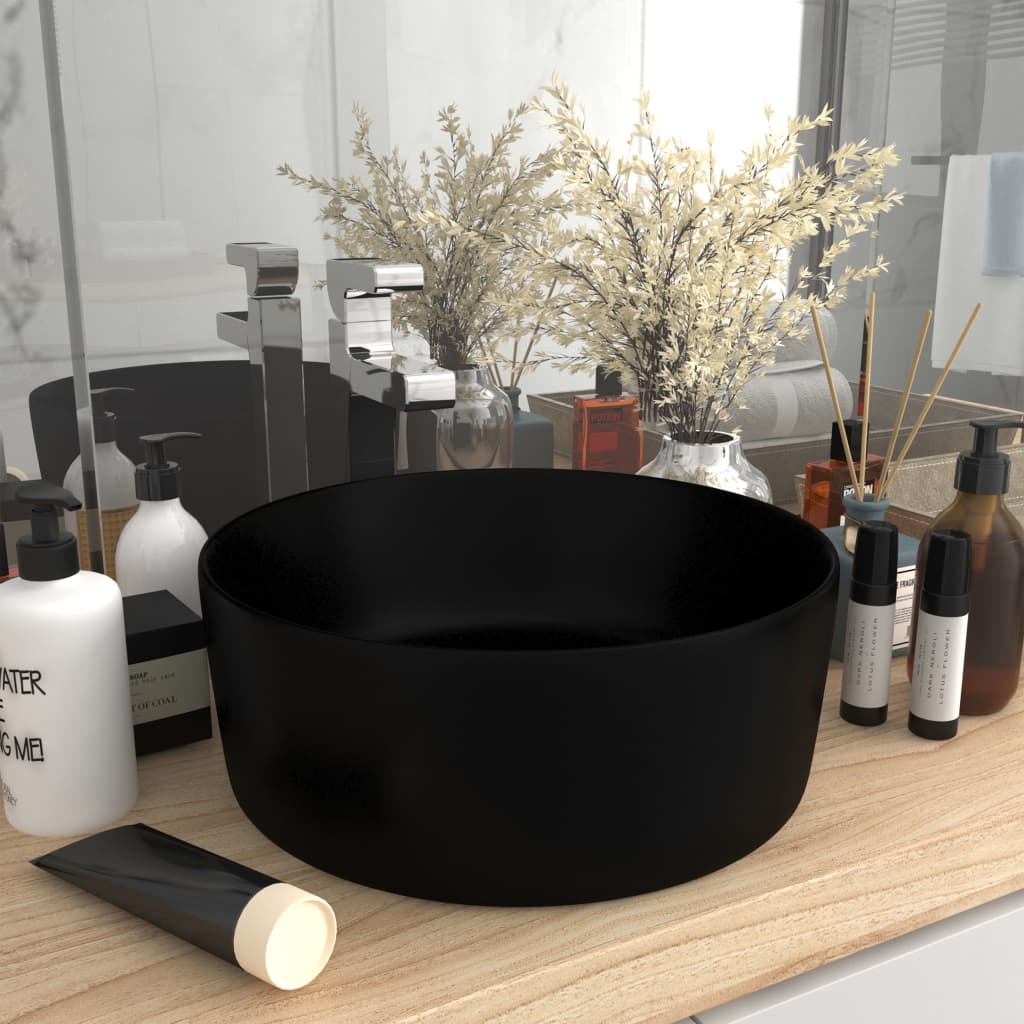 Luxury Wash Basin Round Matt Black 40x15 cm Ceramic - Bend