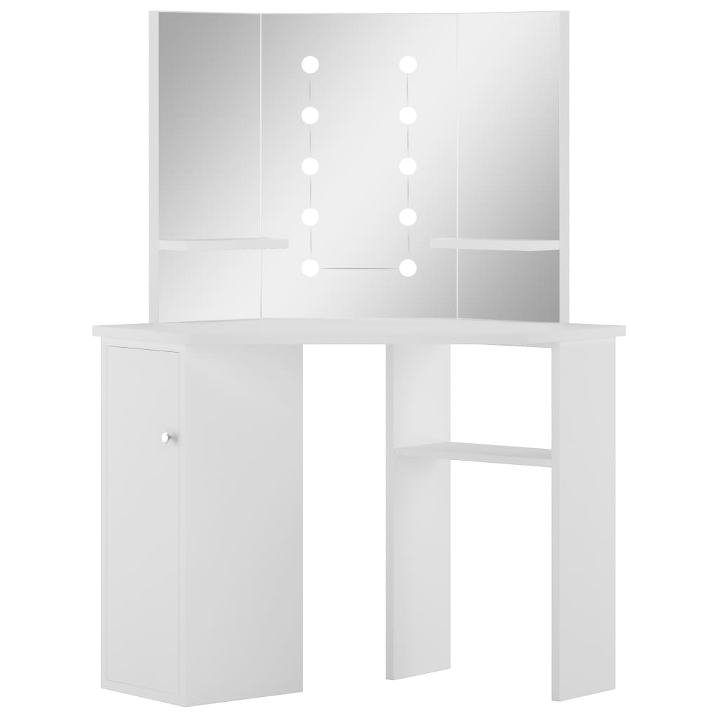 Corner Dressing Table Make-up Table with LED Light White - Bend