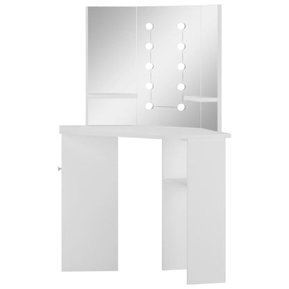 Corner Dressing Table Make-up Table with LED Light White - Bend