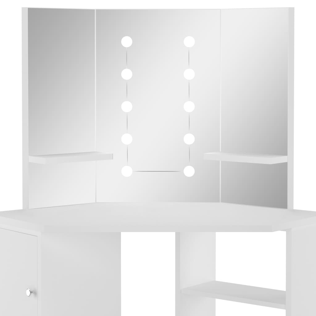 Corner Dressing Table Make-up Table with LED Light White - Bend