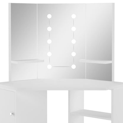 Corner Dressing Table Make-up Table with LED Light White - Bend