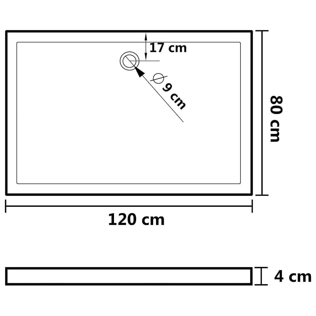 Rectangular ABS Shower Base Tray White 80x120 cm