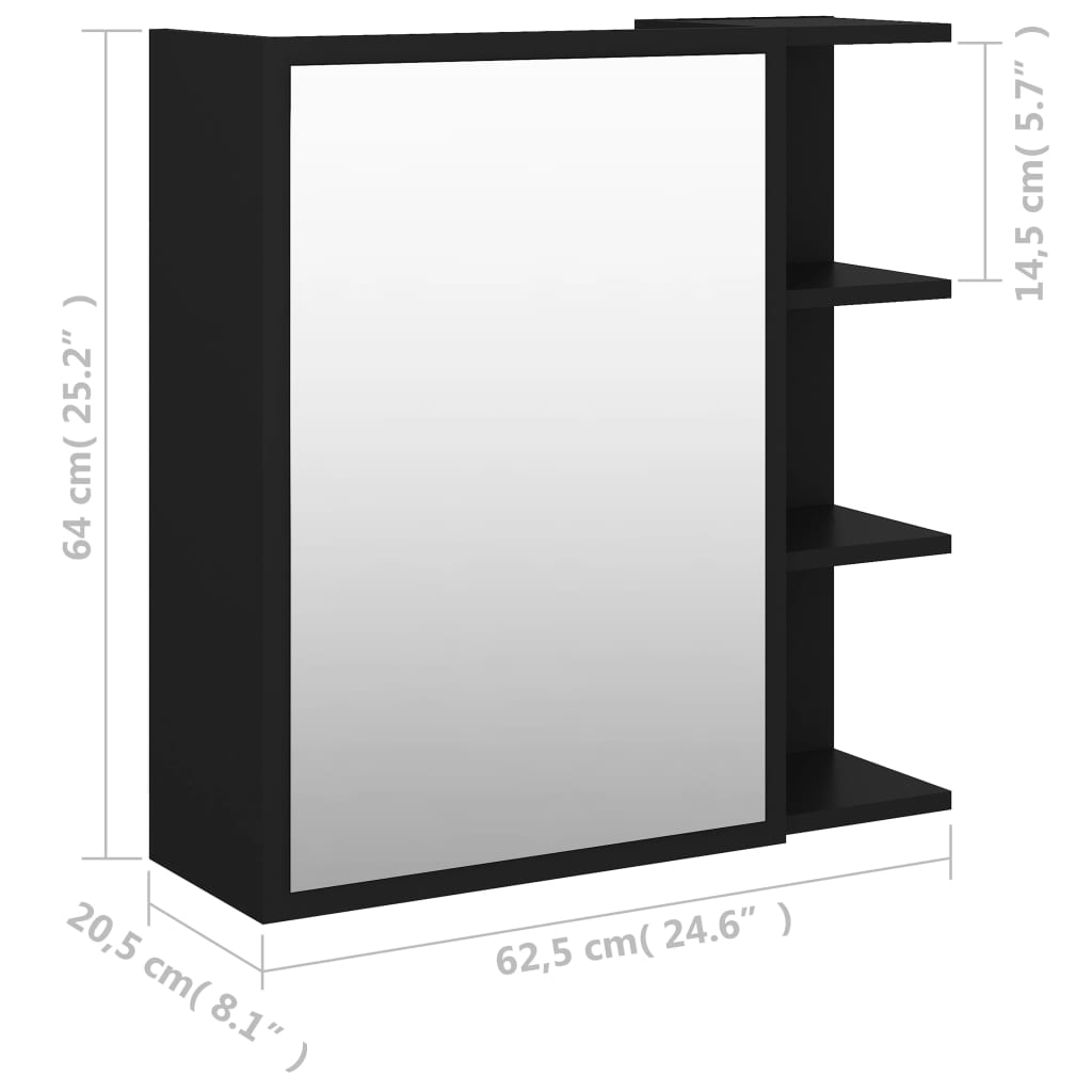 Bathroom Mirror Cabinet Black 62.5x20.5x64 cm Engineered Wood - Bend