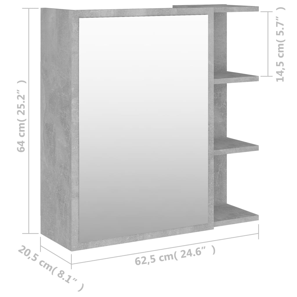 Bathroom Mirror Cabinet Concrete Grey 62.5x20.5x64 cm Engineered Wood - Bend