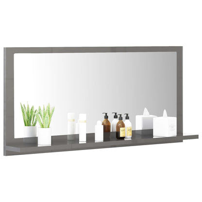 Bathroom Mirror High Gloss Grey 80x10.5x37 cm Engineered Wood - Bend