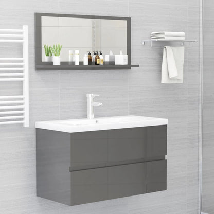 Bathroom Mirror High Gloss Grey 80x10.5x37 cm Engineered Wood - Bend