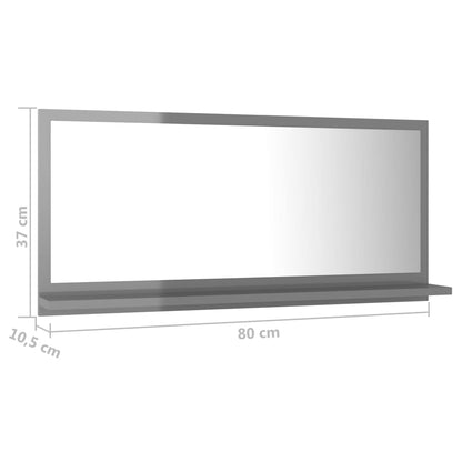 Bathroom Mirror High Gloss Grey 80x10.5x37 cm Engineered Wood - Bend