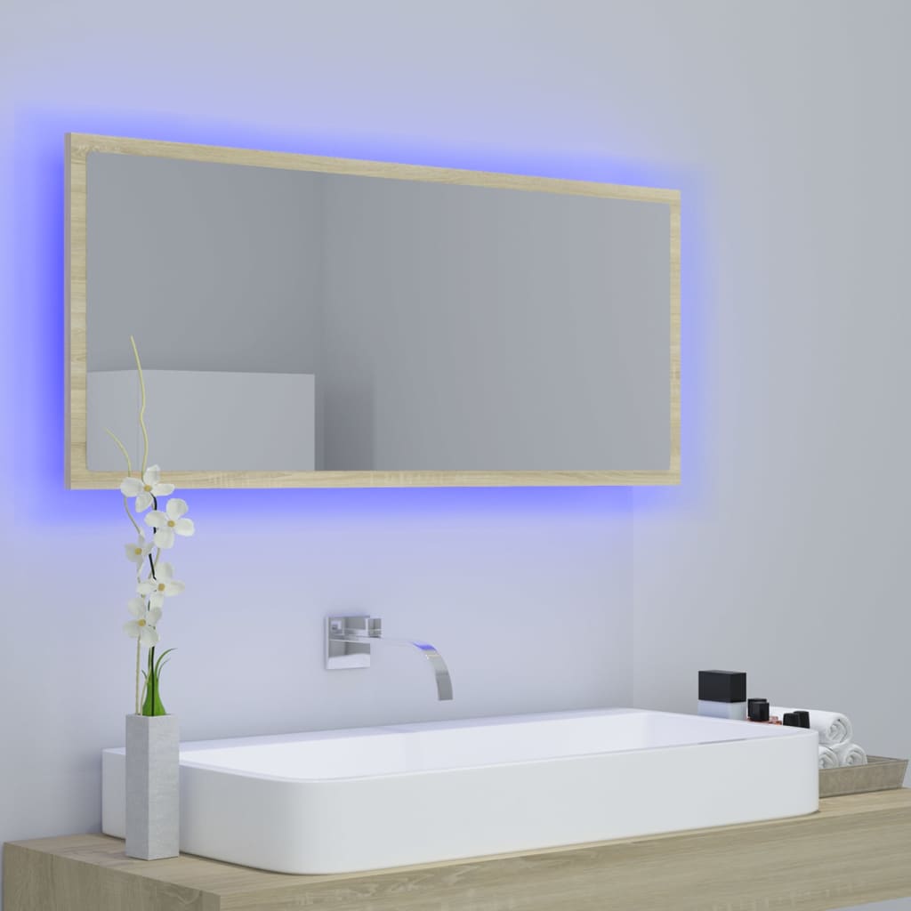 LED Bathroom Mirror Sonoma Oak 100x8.5x37 cm Acrylic