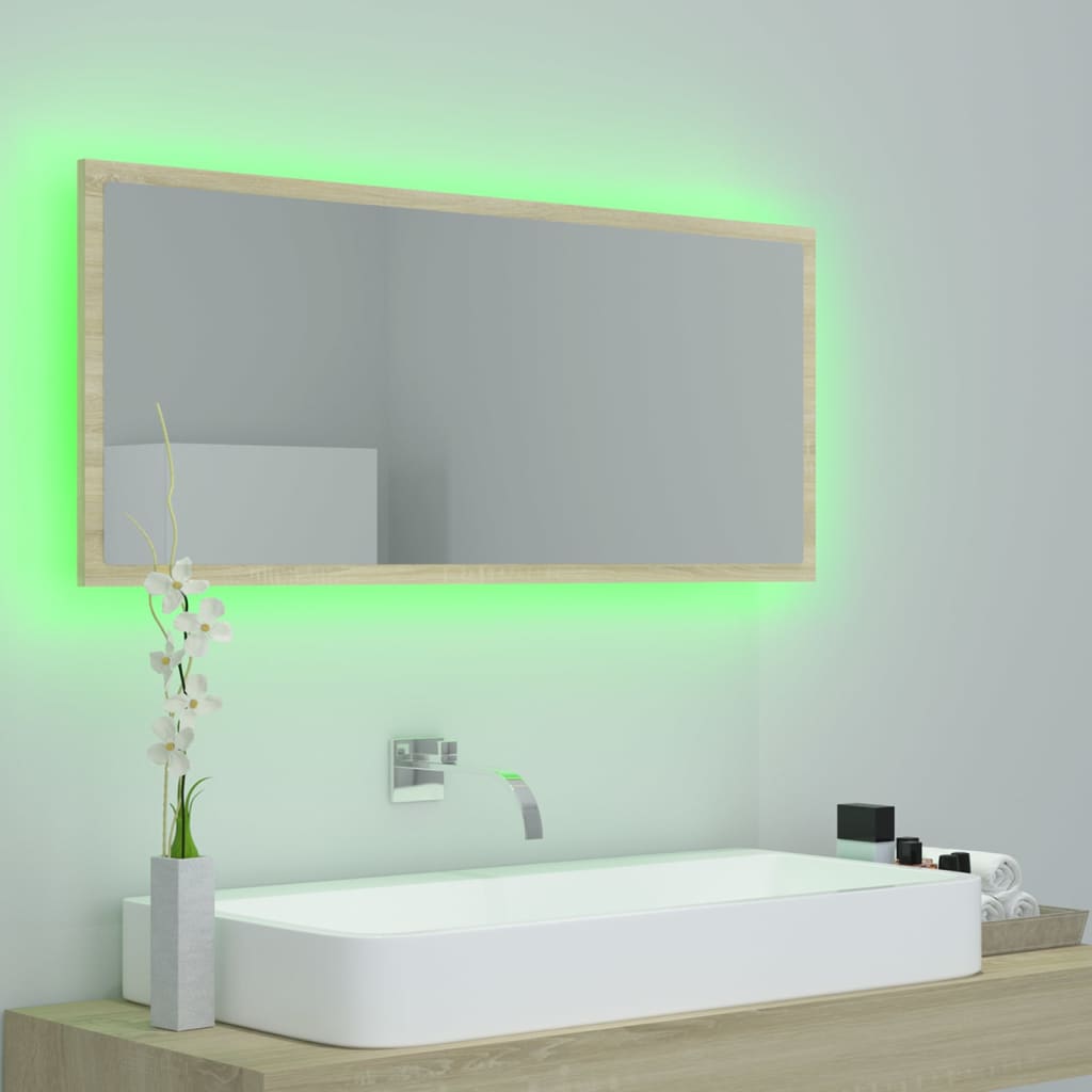 LED Bathroom Mirror Sonoma Oak 100x8.5x37 cm Acrylic