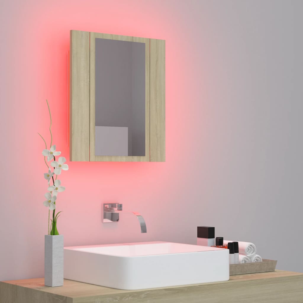 LED Bathroom Mirror Cabinet Sonoma Oak 40x12x45 cm Acrylic - Bend