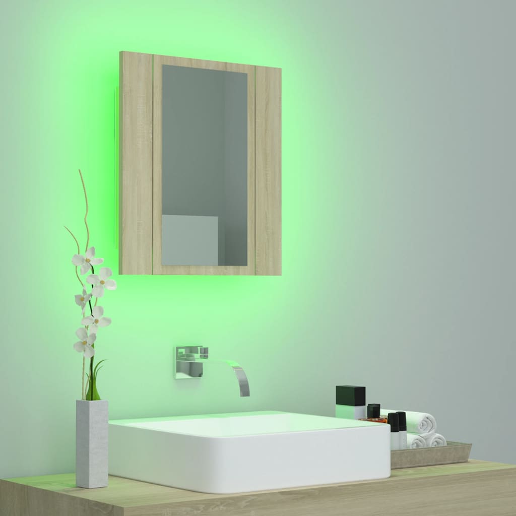 LED Bathroom Mirror Cabinet Sonoma Oak 40x12x45 cm Acrylic - Bend